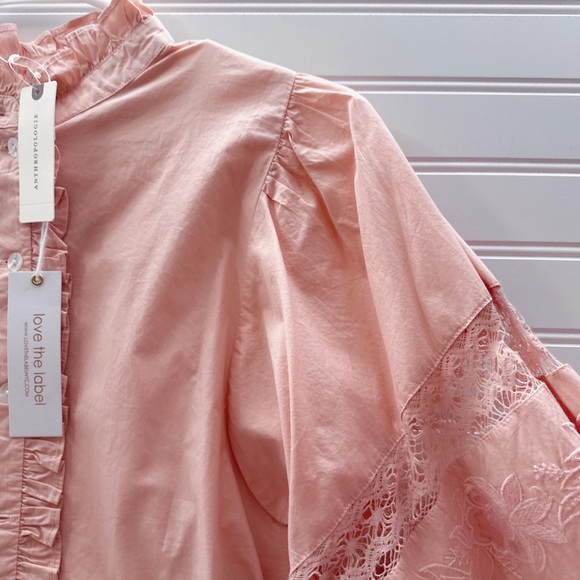Anthropologie x Love The Label Puff Sleeve Lace Button Down Blouse NWT Size XS - Picture 11 of 12